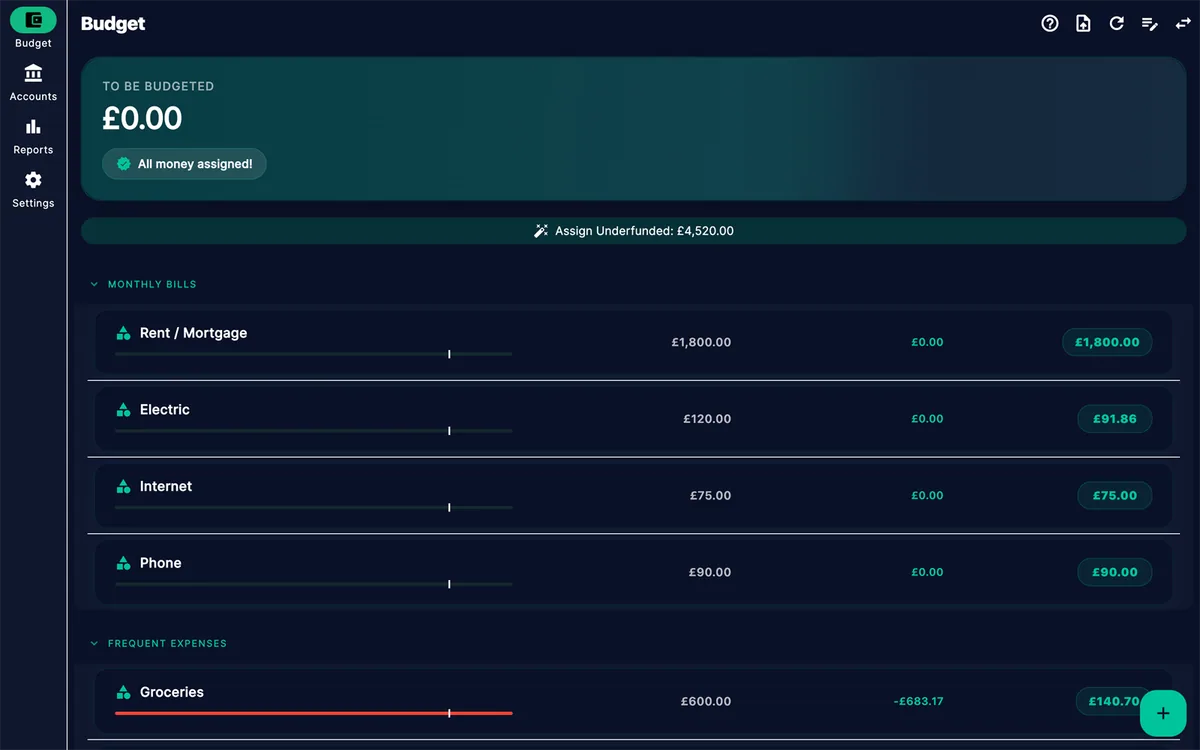 Zeroed — zero-based envelope budget with category rollover