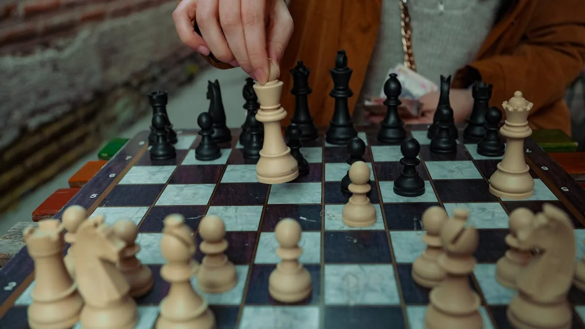 A child solving chess puzzles on a tablet during a long car ride