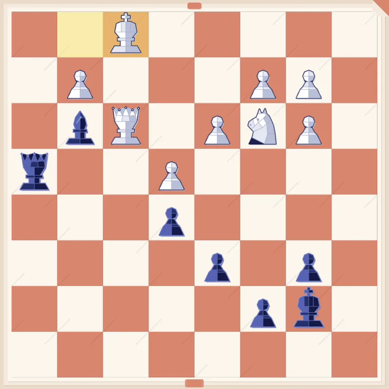 Swallow's tail mate example: Black to play after Kf1