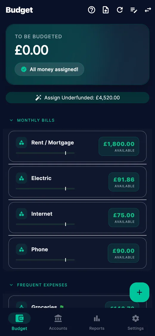 Zeroed mobile — zero-based envelope budget
