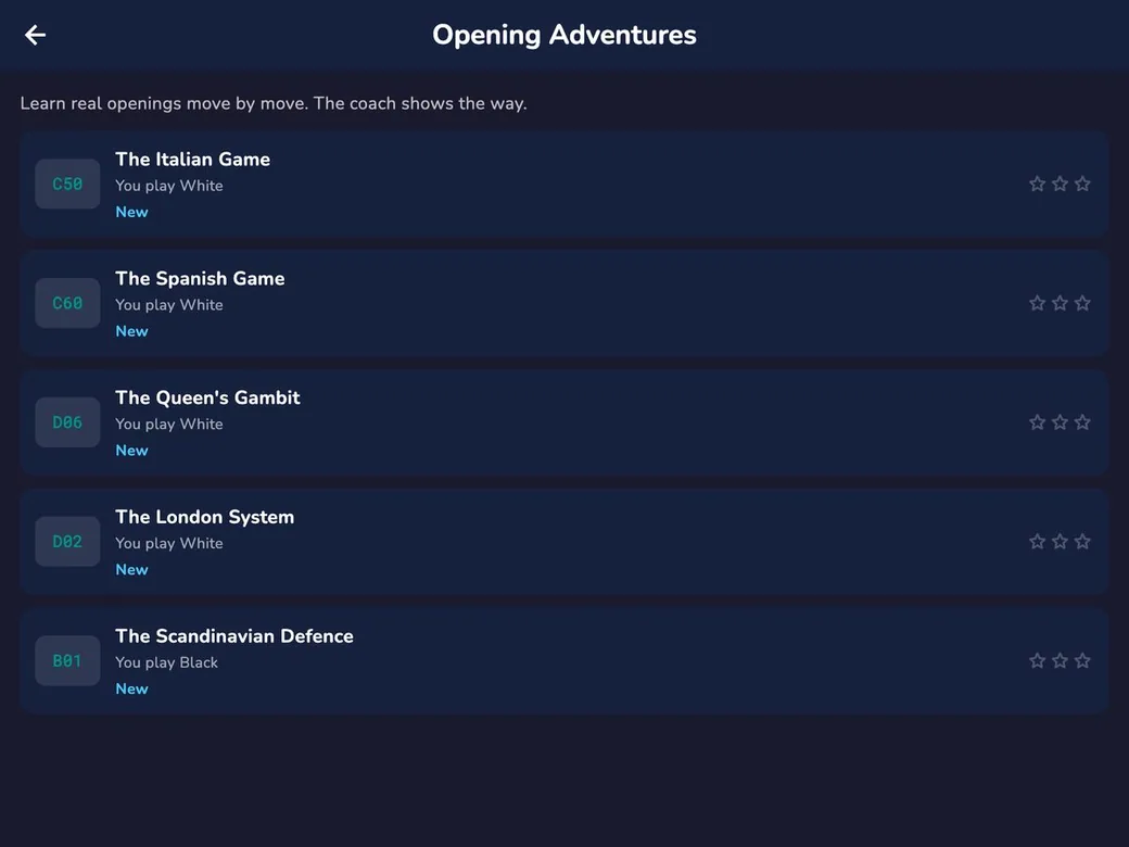 RankUp Chess on macOS: Opening Adventures, learning real openings move by move