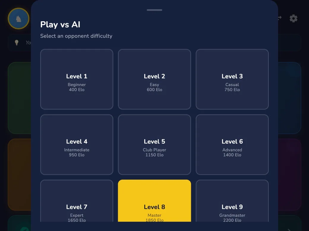 RankUp Chess on macOS — Play vs AI difficulty levels, from Beginner to World Class