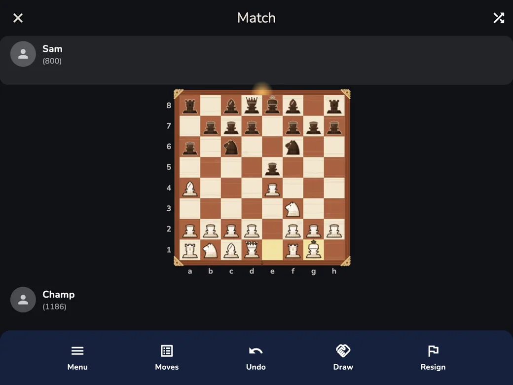 RankUp Chess on macOS — A match on the Treehouse board, one of six board themes