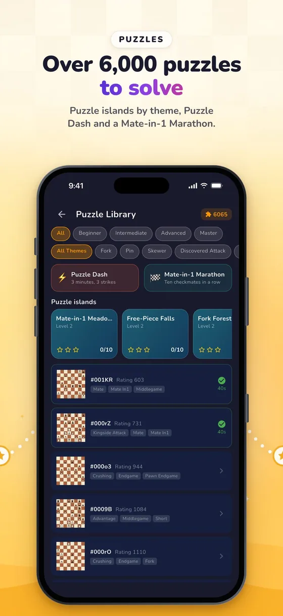 RankUp Chess: Over 6,000 puzzles to solve. Puzzle islands by theme, Puzzle Dash and a Mate-in-1 Marathon