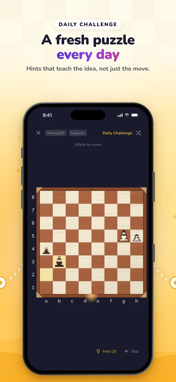 RankUp Chess: A fresh puzzle every day. The Daily Challenge, with hints that teach the idea