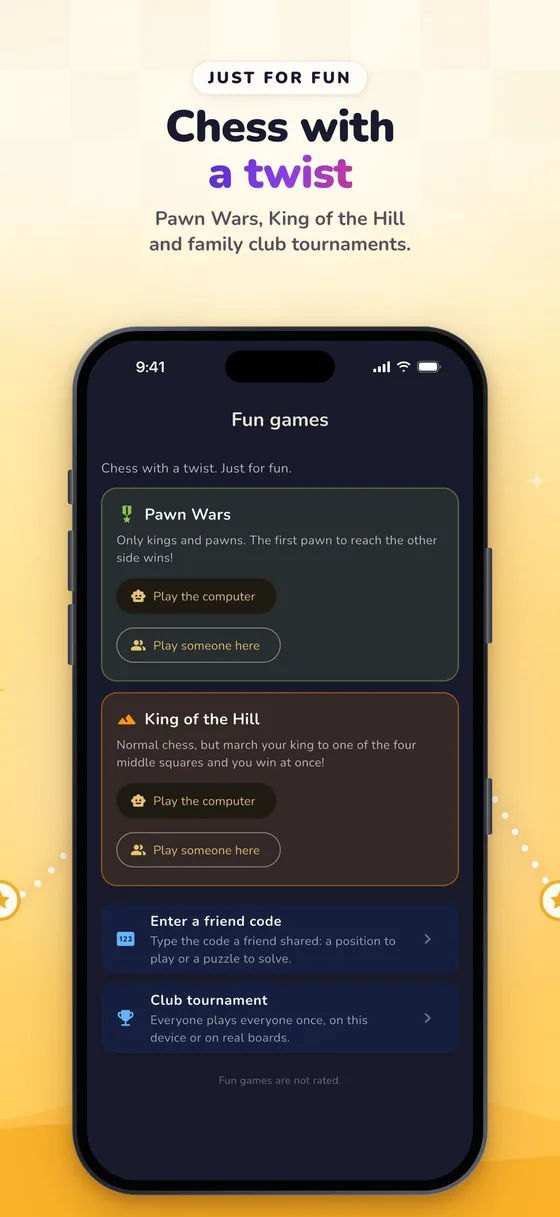 RankUp Chess: Chess with a twist. Pawn Wars, King of the Hill and family club tournaments