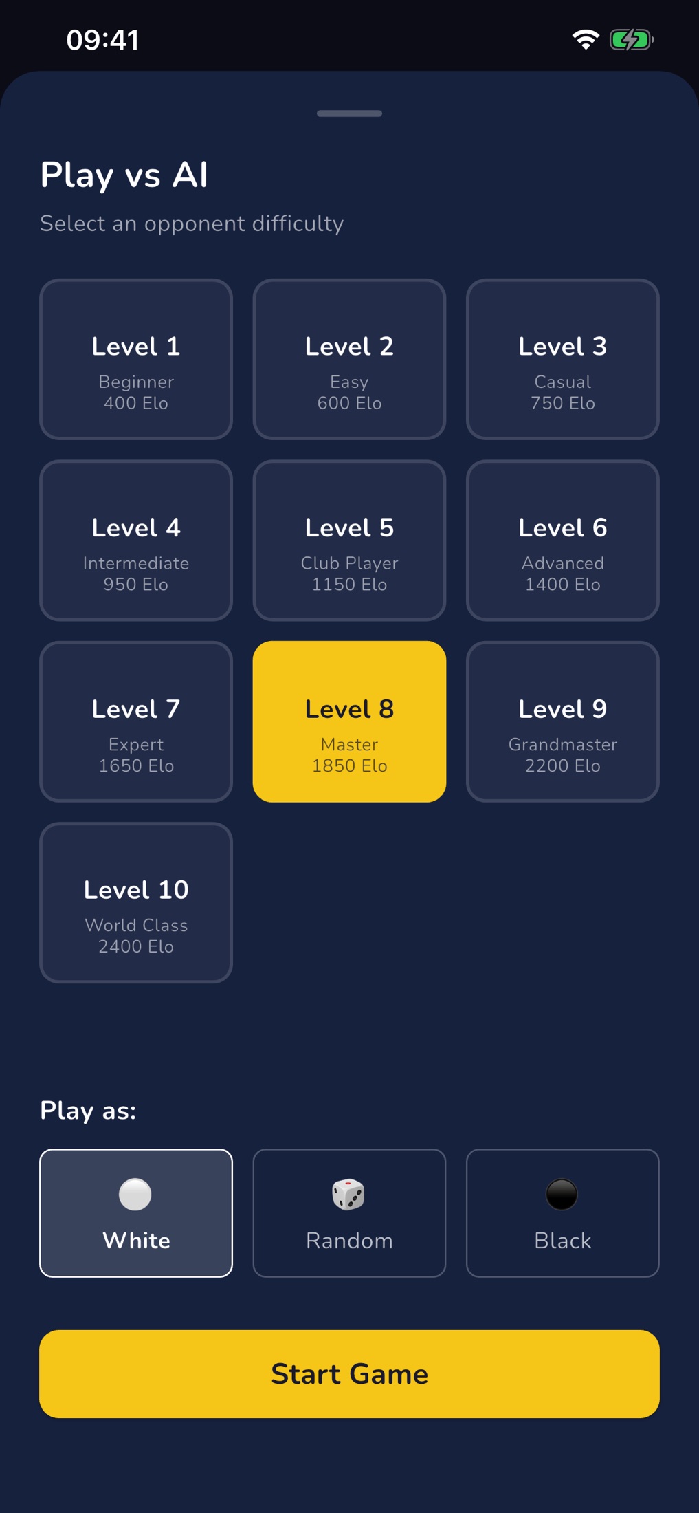 RankUp Chess — Play vs AI difficulty levels, from beginner up to 3200 Elo